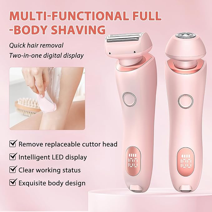 The Glide Pro 3.0 Razors, Smooth Shave Pro for Women, 2 in 1 Electric Shaver Razors, Wireless Bikini Trimmer for Pubic Hair,Waterproof Wet & Dry Use for Armpit Legs Face Hairs (Pink)