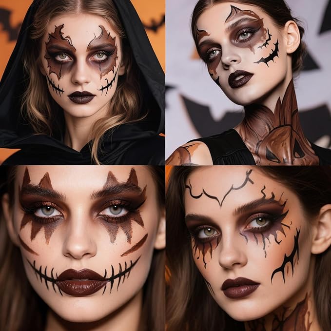 Face Body Paint Kit for Kids & Adults, Non-Toxic Water-Based Professional Face Painting Palette with Brushes for Halloween Clown Goth Vampire SFX Makeup, Art Stage Cosplay Parties, Brown