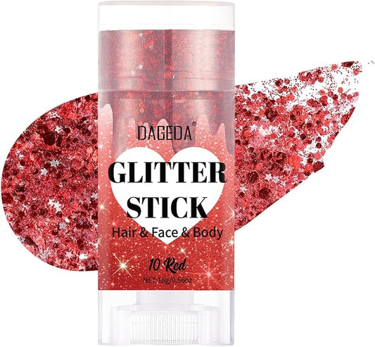 DAGEDA Red Body Glitter Stick,Sparkly Face Glitter Makeup,Holographic Hair Glitters Mermaid Makeup Rave Outfits for Women, Shimmer Face Paint Stick Singer Concert Accessories