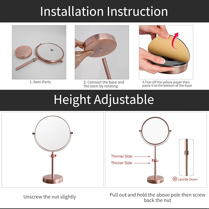 Nicesail Table Mirror 1X 10X Magnifying Mirror Double Sided, Makeup Mirror for Desk 360 Rotation 8 Inch Face Mirror, Matte Rose Gold