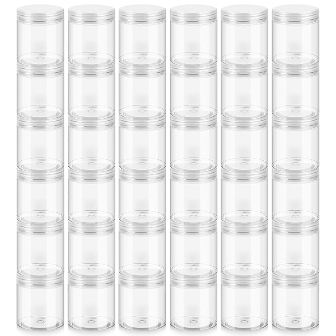 36 Pack 8oz Household Plastic Jars with Lids, BPA Free, Reusable, Refillable Transparent Cosmetic Containers for Bath Salts, Cosmetics, Powders, Beauty Product and Small Accessories, White