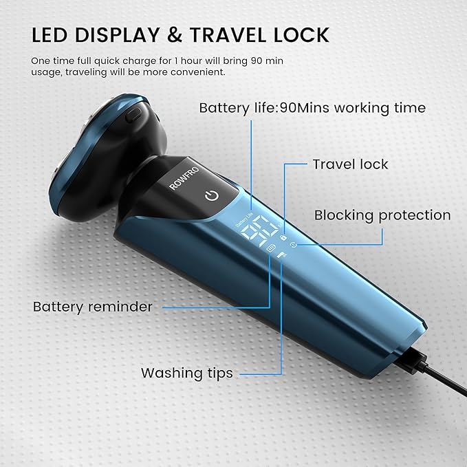 Electric Razors for Women, Facial Hair Removal, Bikini Trimmer, Rechargeable Womens Electric Shaver for Legs, Face, Lips Hairs, Wet and Dry Shaving, Fast Charging by Type-C, LED Display