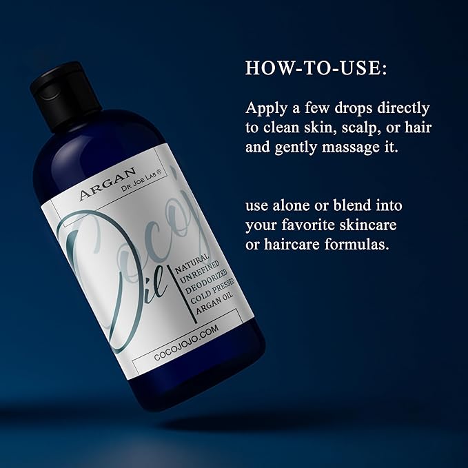 Cocojojo Argan Oil Deodorized, Argan Oil for Hair, Hair Treatment Oils, 100% Pure Organic for Face, Unrefined Unscented Cold Pressed Extra Virgin - 8 Oz (Pack of 1)