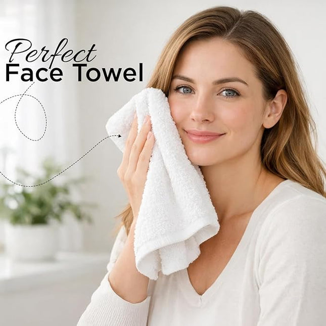 DAN RIVER 24 Pack Wash Cloths for Showering [12x12] - 100% Cotton Washcloths Premium Quality Flannel Face Cloths for Bathroom, Highly Absorbent and Soft Feel Wash Clothes, White