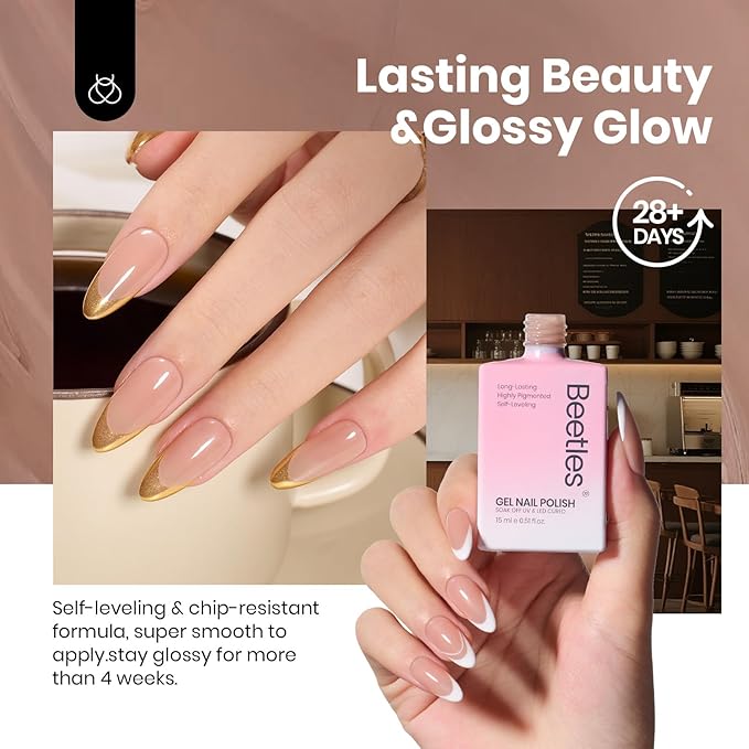 Beetles Nude Brown Gel Nail Polish - 15ml Hema Free Natural Nude Jelly Gel Polish Nail Concealer Fall Color Sheer Translucent Effect Soak Off UV Oat Latte Collection Nail Art Manicure Gift for Women