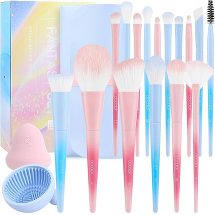 Docolor Makeup Brushes 16+3 Pcs Makeup Brush Set with Makeup Bag Makeup Sponge & Brush Cleaning Pad Professional Face Powder Kabuki Foundation EyeShadow Concealers Brush Kit Gift Box Fantasy Series Ⅲ