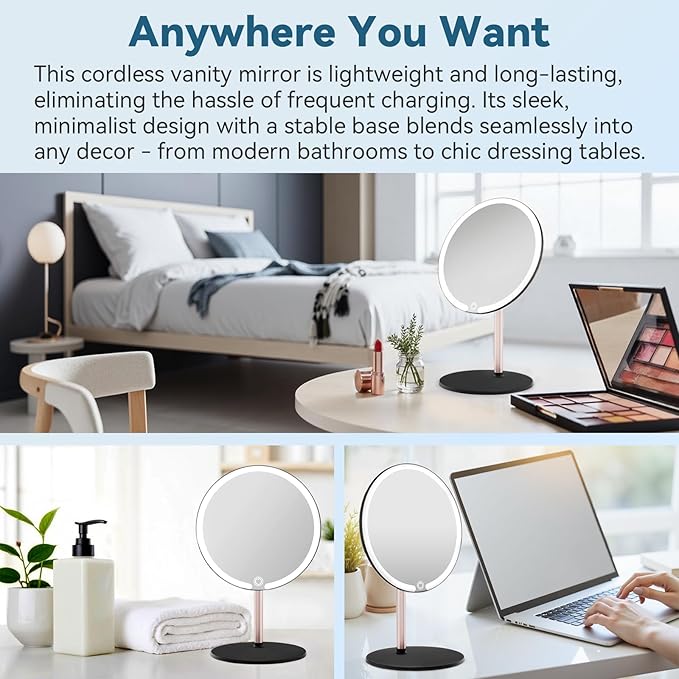 Vanity Mirror with Lights with 4K Ultra-Clear Clarity, Long-Press Touch Brightness Control, 3-Speed Brightness, and Multi-Angle Design – Perfect for Makeup & Grooming(Black)