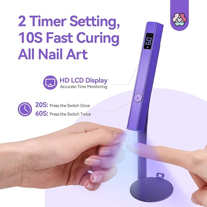 SAVILAND Handheld Magnetic U V Light for Nails: 2-in-1 Fast Curing U V Nail Dryer Nail Stamper Magnetic Stand Cordless Handheld LCD Display Screen Nail Light Portable Mini Nail Dryer Gel Lamp Light