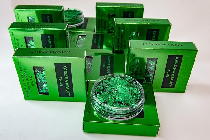 Vegan Biodegradable Chunky Glitter // Karizma Beauty Green Bio Glitter Eco Glitter Face Glitter Festival Chunky 8g