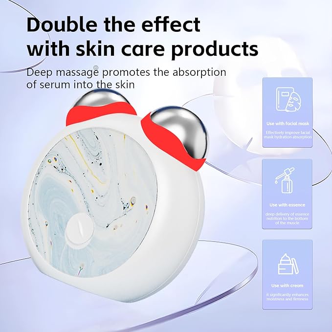 3-in-1 Skin Care Tools,Microcurrent Facial Device, Face Neck Lift Device, Double Roller Facial Massager, Promote Skin Care Absorption, Light Lines (White)