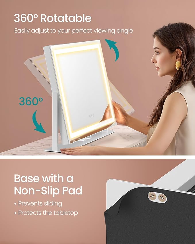 SONGMICS Vanity Makeup Mirror with Lights, Touch Control, Angle-Adjustable, Charging Ports, Detachable 10X Magnifying Mirror, 3 Color Temperatures, Dimmable, Phone Holder, Matte White ULWM002W01V1