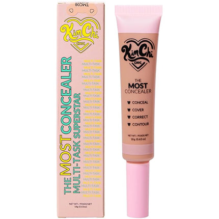 KimChiChic Beauty The Most Concealer | Full Coverage Water Resistant Multi-Use Concealer | Conceal, Correct, Contour & Highlight | Matte Satin Hybrid Finish | Brush Applicator, 0.63 oz, 08-Golden Sand