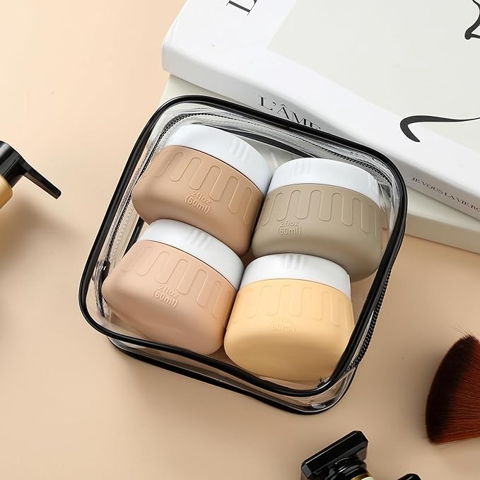 Gemice 2 oz Travel Containers for Toiletries, 4-Pack TSA Approved Travel Size Toiletries Containers for On-the-Go, Small Leak-Proof Travel Essentials Silicone Jar for Shampoo, Lotions, Cleanser