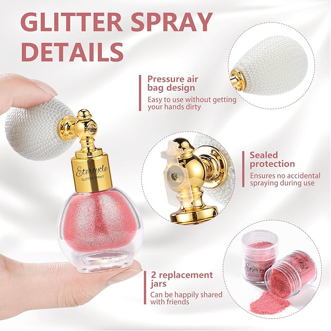 Etercycle Fine Body Glitter, Pink Hair Body Glitter Spray Beautiful Face Makeup Glitter, Cute High Gloss Cosmetic Shimmer Hairspray Shiny Fabric Glitter Spray for Clothing Stage Festival Rave Prom