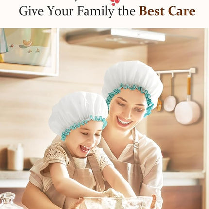 mikimini Shower Cap for Women and Girls,Reusable,Waterproof, Washable, Cute and Soft,White