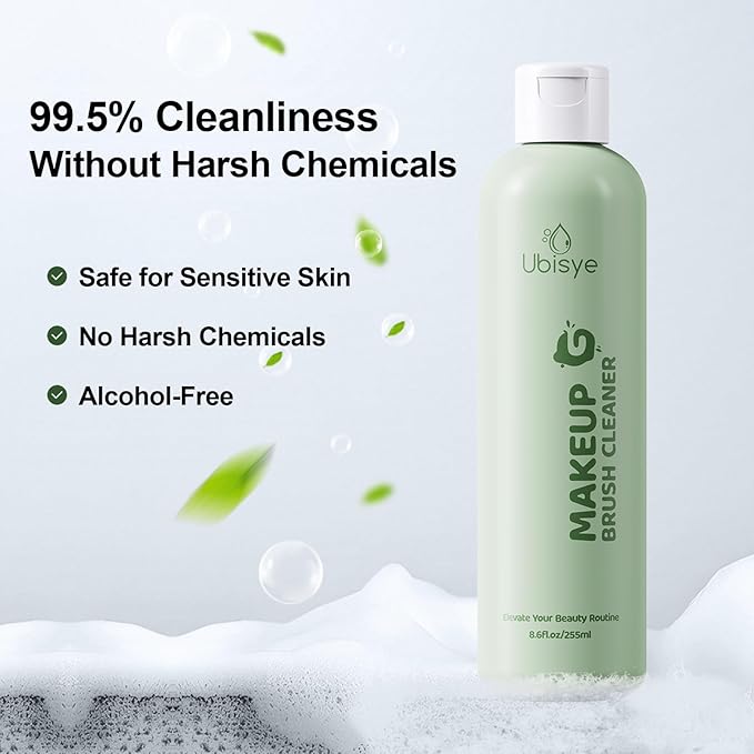 Makeup Brush Cleaner, Make Up Brush Cleaner Solution, Makeup Sponge Cleaner for Brushes, Powder Puff, Brush Shampoo for Deep Cleaning, Gentle Formula & Cruelty Free 8.6 Fl Oz