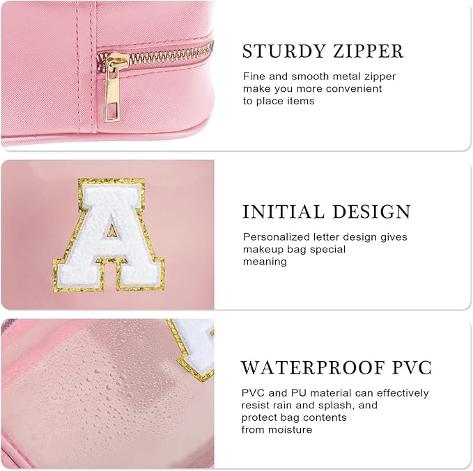 YOOLIFE Travel Clear Makeup Bag Toiletry Bag, Make up Bag Waterproof Toiletry Bags for Women Cosmetic Bag Preppy Stuff Birthday Gifts for Women Personalized Pink Mother Girlfriend Wife Gifts Letter O
