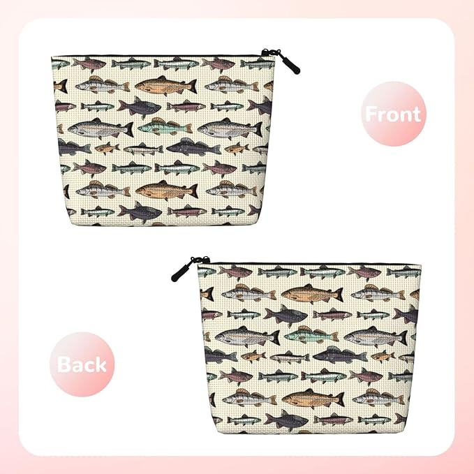 MOLAIGIN Vintage Bass Fish Bait Fishing Cosmetic Bag For Women, Travel Makeup Bag, Toiletry Zipper Bag, Large Capacity Aesthetic Cases