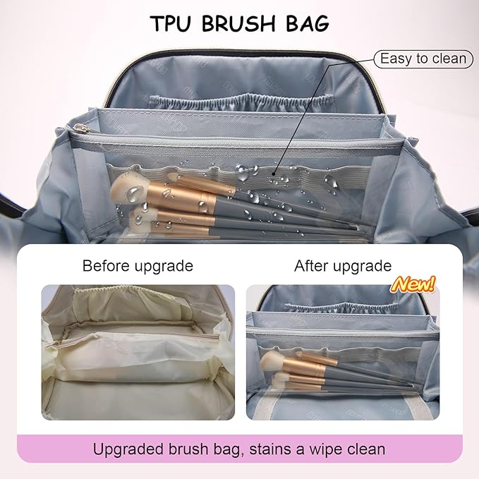 Travel Makeup Bags Cosmetic Organizer Bag: Quilted Make up Bag Set of 3 - PU Leather Toiletry Bags for Women - Portable Makeup Organizer with Compartments & Handle & Divider (14-Purple)