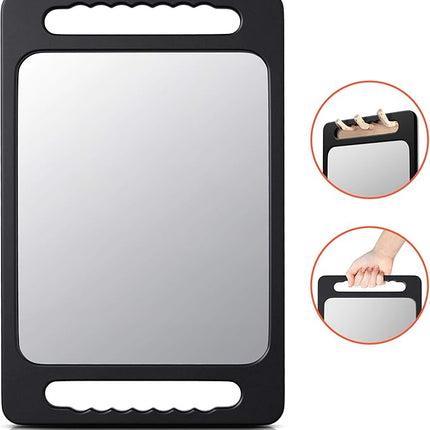 TASALON Unbreakable Hand Mirror with Double Handle - Large Handheld Barber Design for Hair and Beauty Salon - Durable Hand Held for Barbershop - Lightweight Haircut Mirror with Double Handgrip