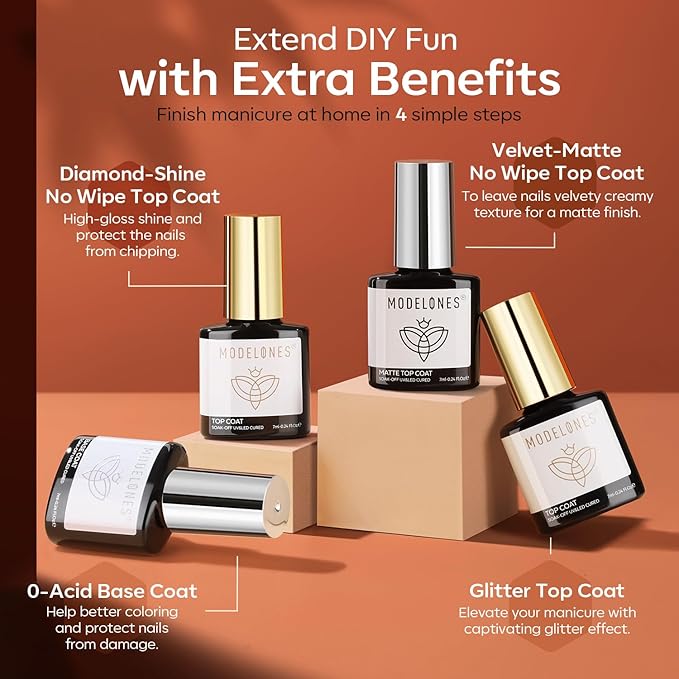 modelones 32 PCS Fall Gel Nail Polish Set, 28 Colors Gel Polish with No Wipe Base Coat, Glitter & Glossy & Matte Top Coat Yellow Orange Brown Nude Glitter Soak Off LED Nail Art Kit Salon at Home