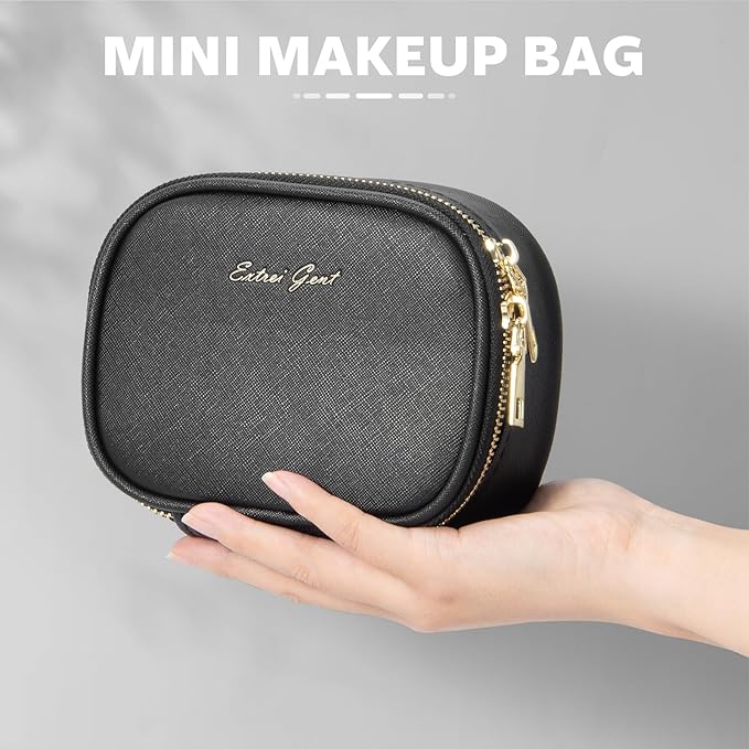 Small Makeup Bag with Led Mirror, Mini Travel Make up Bag 3 Light Modes Adjustable Brightness, for Women Organizer Cosmetic Bag, Portable Travel Train Toiletry Bag, for Pool Parties Work Touch-Ups