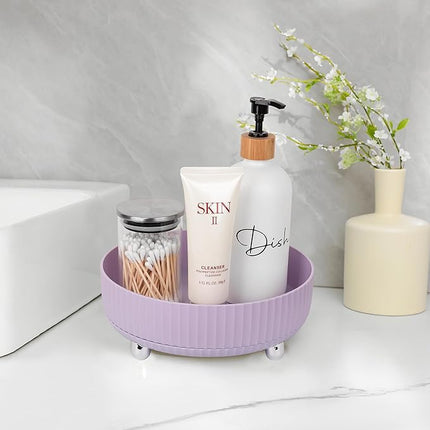 Anyoifax Makeup Perfume Organizer Tray 360 Degree Rotating Lazy Susan Skincare Lotion Organizer Spinning Cosmetics Storage for Dresser, Vanity, Bathroom Countertop, Small Purple