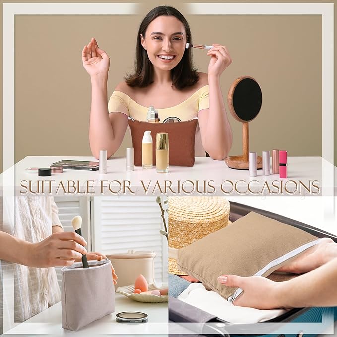 Reginary 10 Pcs Canvas Makeup Bags Bulk for Women Blank DIY Pencil Pouch Travel Toiletry Cosmetics Bags Gift for Christmas Breast Cancer Awareness Thanksgiving Wedding Nurses Teacher(Brown)