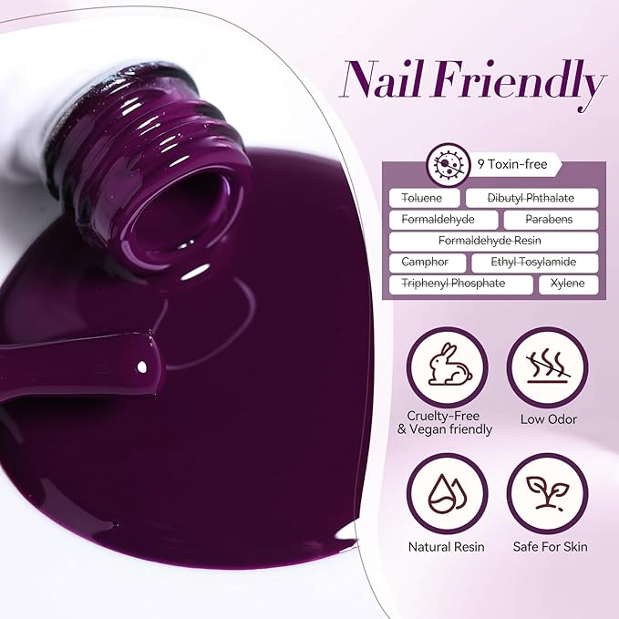BORN PRETTY Purple Gel Nail Polish Set 6 Colors Lavender Purple Dark Purple Gliiter Nail Gel Kit Soak Off Nail Art Manicure Design Home Salon Holiday Gift