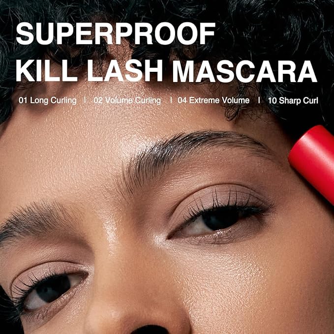 CLIO Kill Lash Superproof Mascara, Washable, Vegan Formula, Ultra-Volumizing, Smudge-Proof, Clump-Free, Curl-Holding, Long-Lasting, 0.24 fl oz (004 EXTREME VOLUME BLACK)