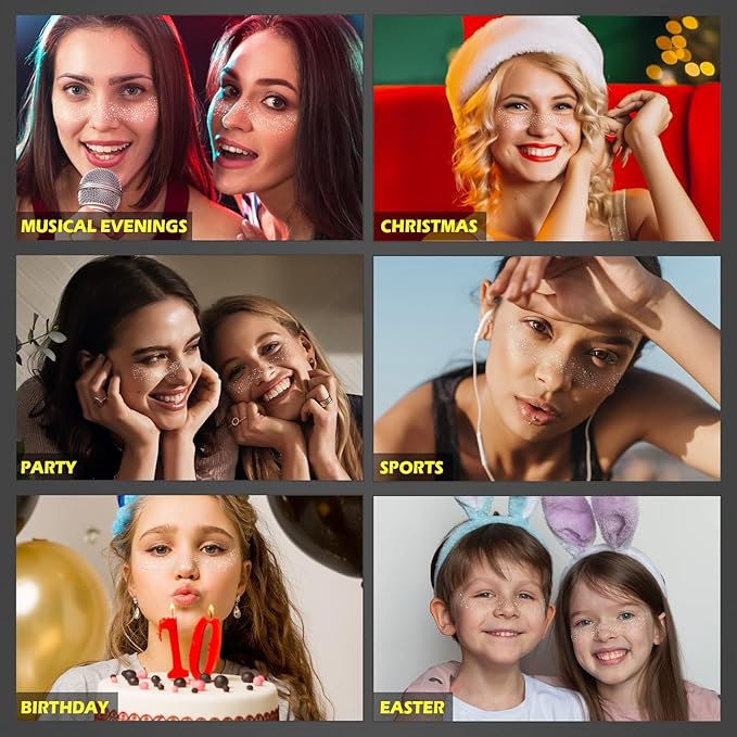 24PCS Face Makeup Patches, Silver Glitter Freckles Face Tattoo, Glitter Freckles, Sparkle Makeup Patches, Waterproof Face Glitter Speckles Patches for Women