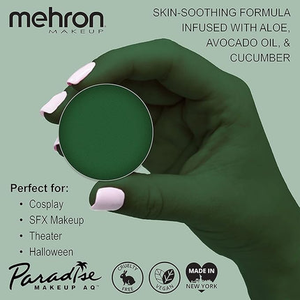 Mehron Makeup Paradise Makeup AQ Refill Size | Stage & Screen Performance, Face & Body Painting, Beauty, Cosplay, and Halloween | Water Activated Face Paint, Body Paint .25 oz (7 ml) (DARK GREEN)