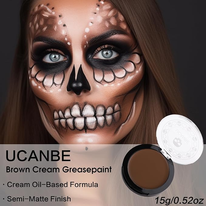 UCANBE Brown Face Body Paint Makeup Foundation, Non-Toxic Greasepaint for Kids & Adult, Waterproof Cream Face Painting Kit for Halloween Werewolf Leopard Camo Hunting SFX Make Up, Cosplay & Costumes