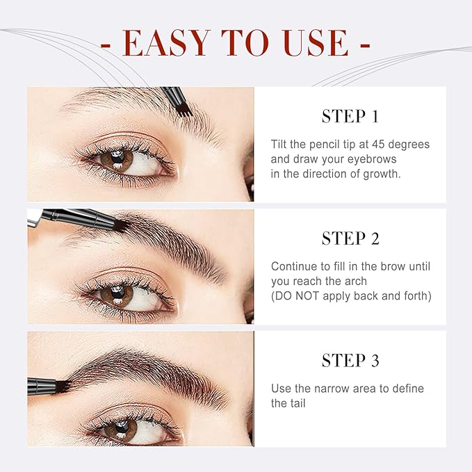Eyebrow Pencil Microblade Eyebrow Pen - Waterproof Eyebrow Pen 4 Fork Tip Pencil Smudge Proof Long Lasting Brow Pens, Dark Brown