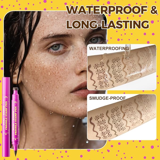 3-in-1 Freckle Pen Stamp & Eyeliner, Dual Ended Liquid Freckles Pencil for Natural Lifelike Faux Freckle, Waterproof Long Lasting Quick Dry, Sunkissed Makeup, 02 Mousy Brown