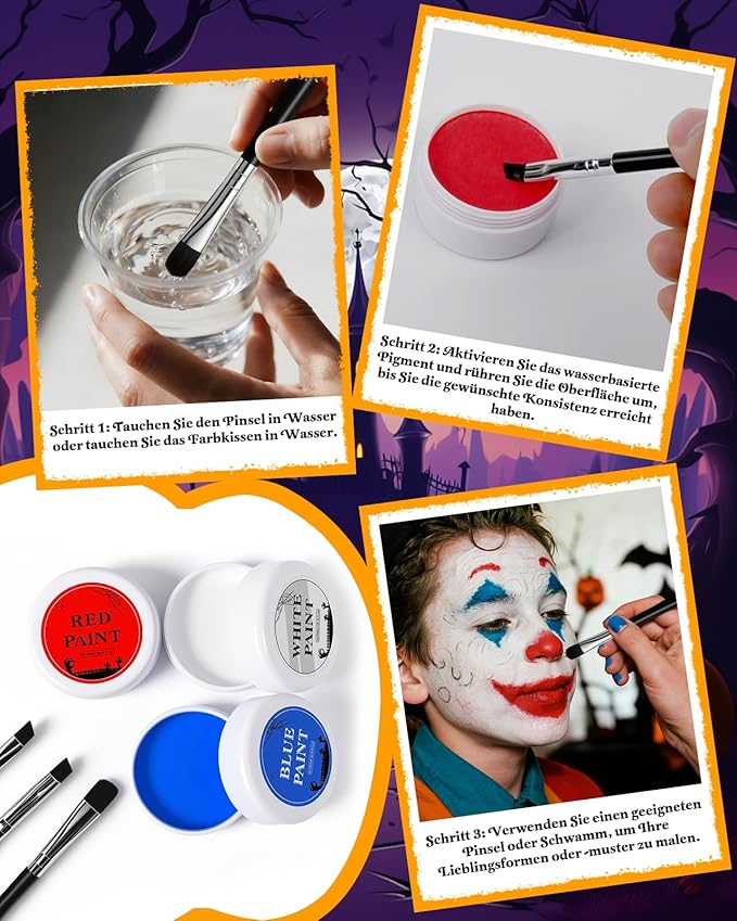 Halloween Joker Makeup Kit, Red White and Blue Face Body Paint Stick, Complete Joker/Clown Makeup Kit Face Paint SFX Character Set for Halloween Costume Cosplay Party DIY