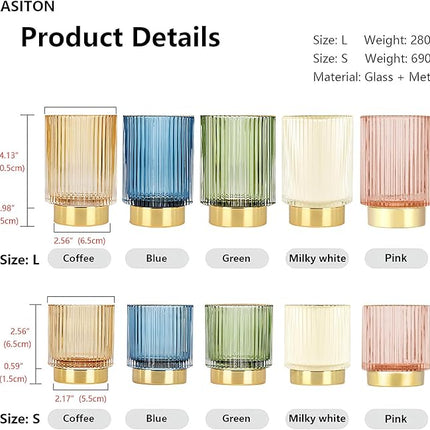 DASITON Makeup Brush holder Organizer,Crystal Cosmetic Makeup Brush Glass Brushes Storage Holder, Vintage Make Up Brush Cup Pen Pencil Holder striped vase(Pink L)