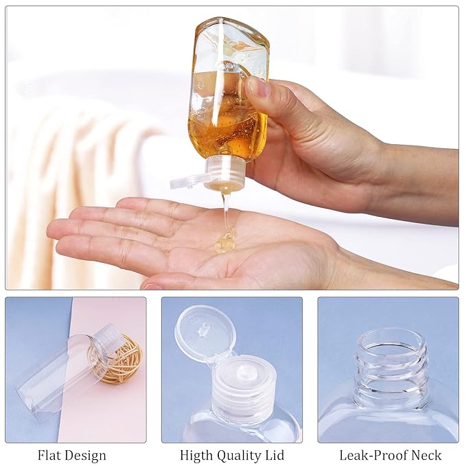 Clear Plastic Empty Squeeze Bottles 9 Pack 3.4oz/100ml with Flip Cap TSA Travel Bottle for Shampoo, Conditioner & Lotion (9 Counts)