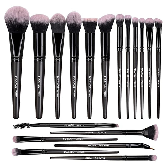 Makeup Brushes, MAANGE 18 Pcs Premium Synthetic Make up Brushes Set Soft Foundation Powder Eyeliner Eye Shadow Makeup Brush Set Professional (Black)