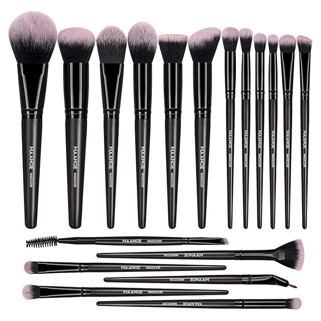 Makeup Brushes, MAANGE 18 Pcs Premium Synthetic Make up Brushes Set Soft Foundation Powder Eyeliner Eye Shadow Makeup Brush Set Professional (Black)