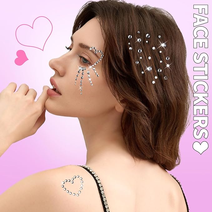 YGDZ Face Gems, Self Adhesive Face Jewels, Hair Gems, Festival Essentials Rhinestone Stickers, Rave Accessories, Face Stickers for Kids, Women
