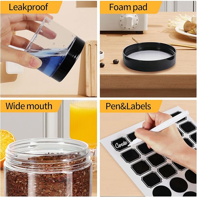 EkkoVla 40 Pack 6 oz Clear Plastic Jars Wide Mouth Round Containers with Black Lids BPA FREE, Empty Multi-use Refillable Storage Jar with Airtight Lid for Cosmetics Beauty Products