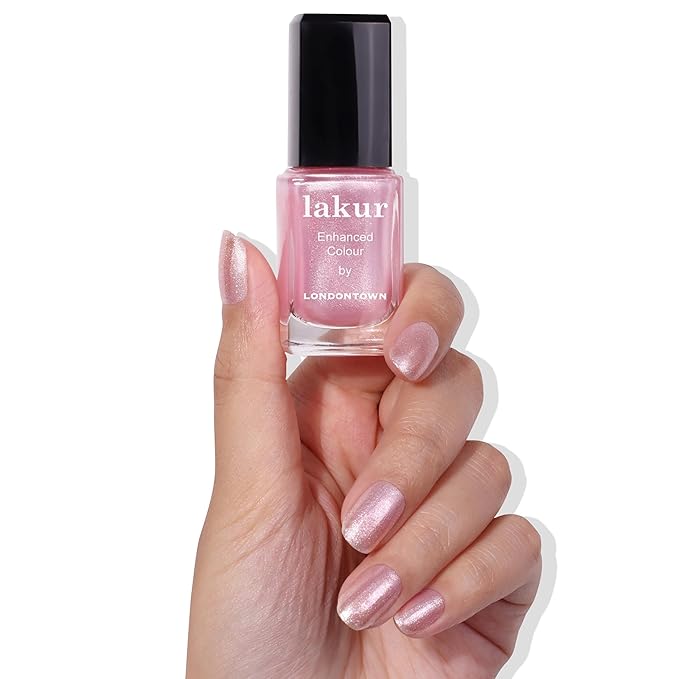 LONDONTOWN Baby Pink Glittery Nail Polish, Pink Strawberry lakur, Vegan Chip-Resistant Long-Lasting Nail Lacquer, .40 fl oz