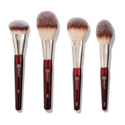BK BEAUTY - ESSENTIALS FACE BRUSH SET (4PC) - Professional Makeup Brush Set for Liquid or Cream Foundations, Powder, Bronzer, Blush | Premium Makeup Brushes for Flawless Application