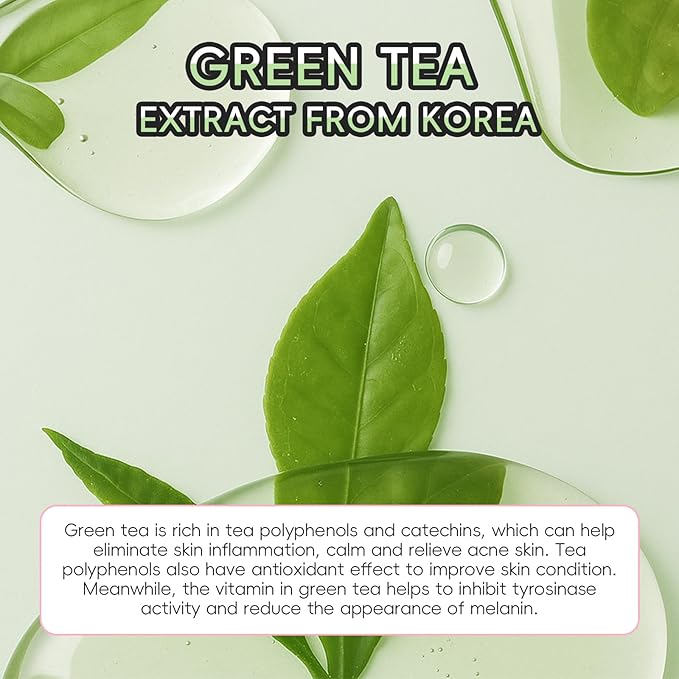 Green Tea Skin Care Set, Korean Style Facial Skincare Products, Routine Skin Care for Teens, Gift Set with Toner, Facial Cleanser, Clay Mask, Eye Cream, GUASHA Broad, Face Wash Brush & Headband