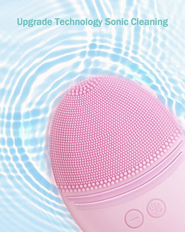 EZBASICS Facial Cleansing Brush Made with Ultra Hygienic Soft Silicone, Waterproof Sonic Vibrating Face Brush for Deep Cleansing, Gentle Massaging, Inductive Charging (Pink) 1 Pack+5 Speed Settings