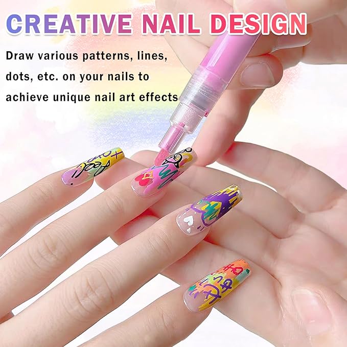 36 Colors Nail Art Pens Set Nail Polish Pens Nail Art Drawing Graffiti Marker Pen Quick Dry Waterproof Nail Art Painting Pens Kit for Home DIY Nail Art Design
