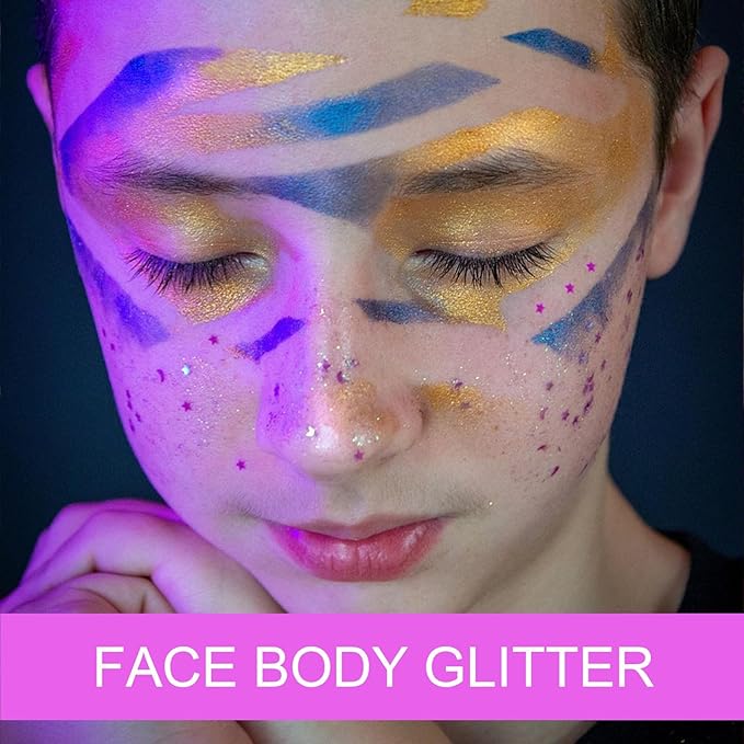 Body Glitter Gel - Sparkly Chunky Glitter Hair for Kids Women, Iridescent Glitter Freckles, Halloween Christmas Singer Concert Festival Rave Accessories (Pink Body Glitter)
