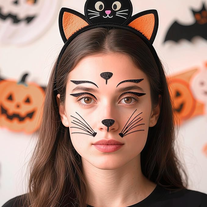 Black Cat Face Gems, Festival Face Jewels Tattoo Stickers, Glitter Cat Face Gems Stick on, Body Gem Stones Temporary Face Tattoos for Halloween