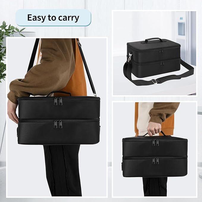 Extra Large Makeup Case, Professional Makeup Artist Traveling Bag, Double Layer Lightweight XL Makeup Travel Case Organizer for Artist Hairstylist Crafters with 2 Detachable Pouch & Shoulder Strap
